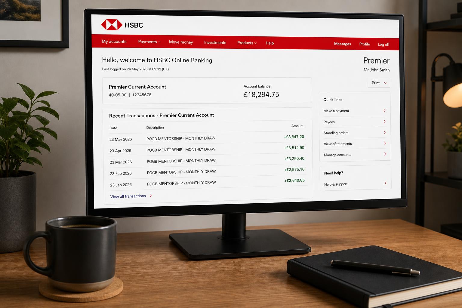 HSBC Premier — 5 consecutive monthly draws